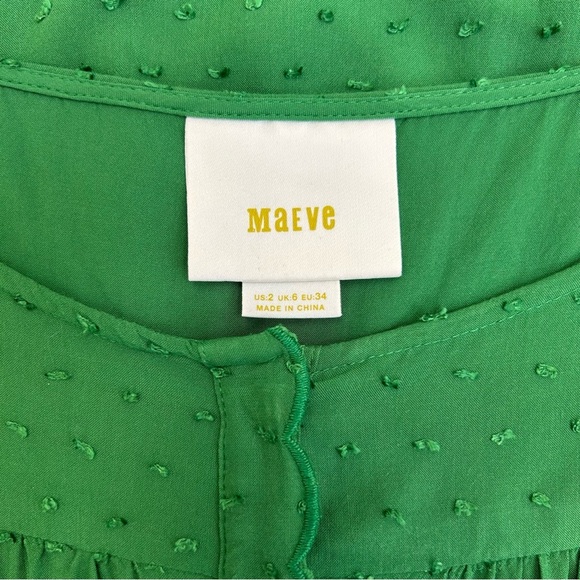 Anthropologie Maeve Scallop Edge Swiss Dot Blouse Green 2 Rayon 3/4 Sleeve - Picture 2 of 10